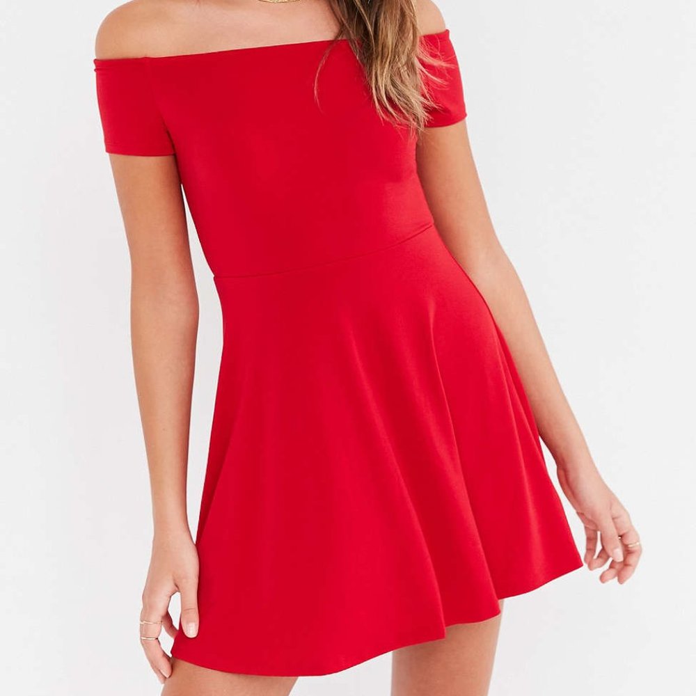 NWOT UO Kimchi Blue Red Crepe Off-Shoulder Mini!